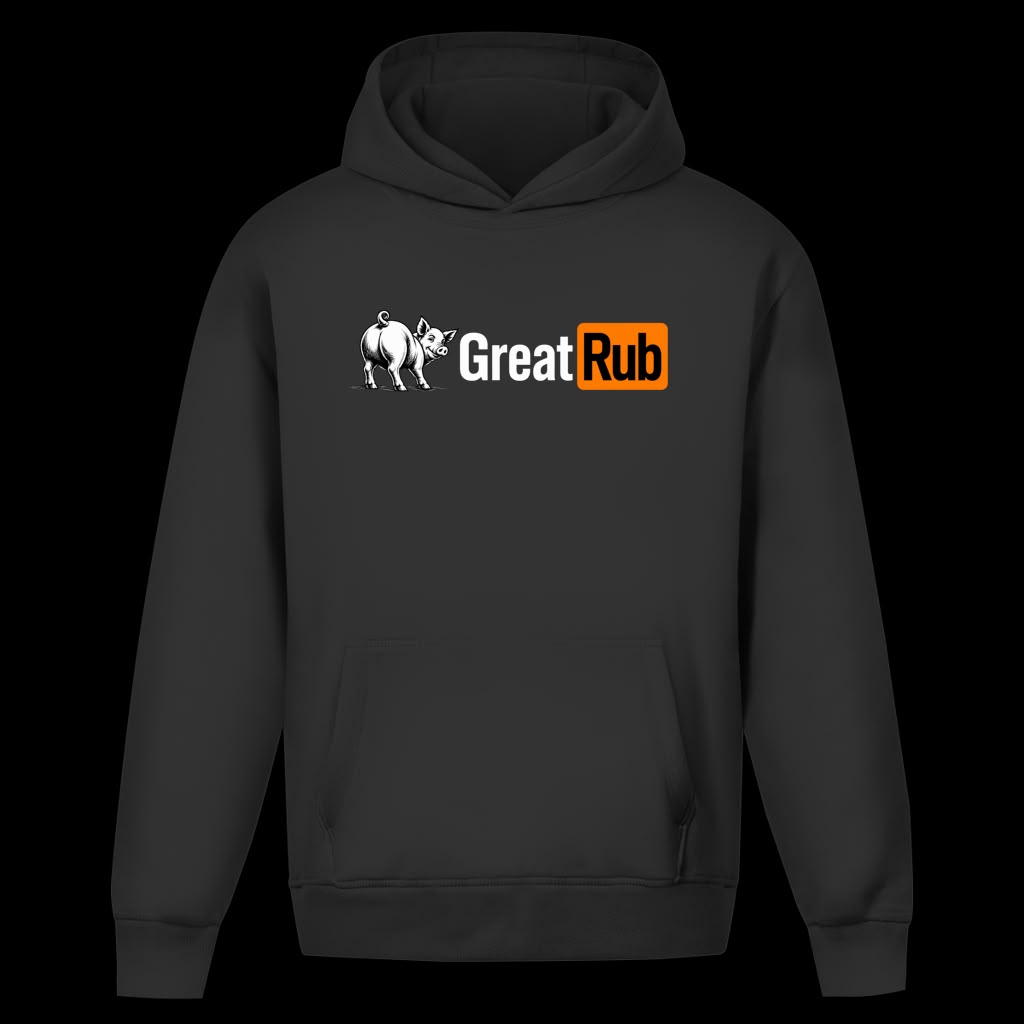Ben’s eGGcellent BBQ Hoodie mit auffälligem Great-Rub-Logo im humorvollen BBQ-Stil – schwerer Unisex Oversize Hoodie aus 70 % Baumwolle und 30 % Polyester mit 380 g/m², weicher Innenseite, Drop Shoulders und Kapuze ohne Kordel. Lässiger Grill-Hoodie für BBQ-Fans, Streetwear und entspannte Abende am Grill.